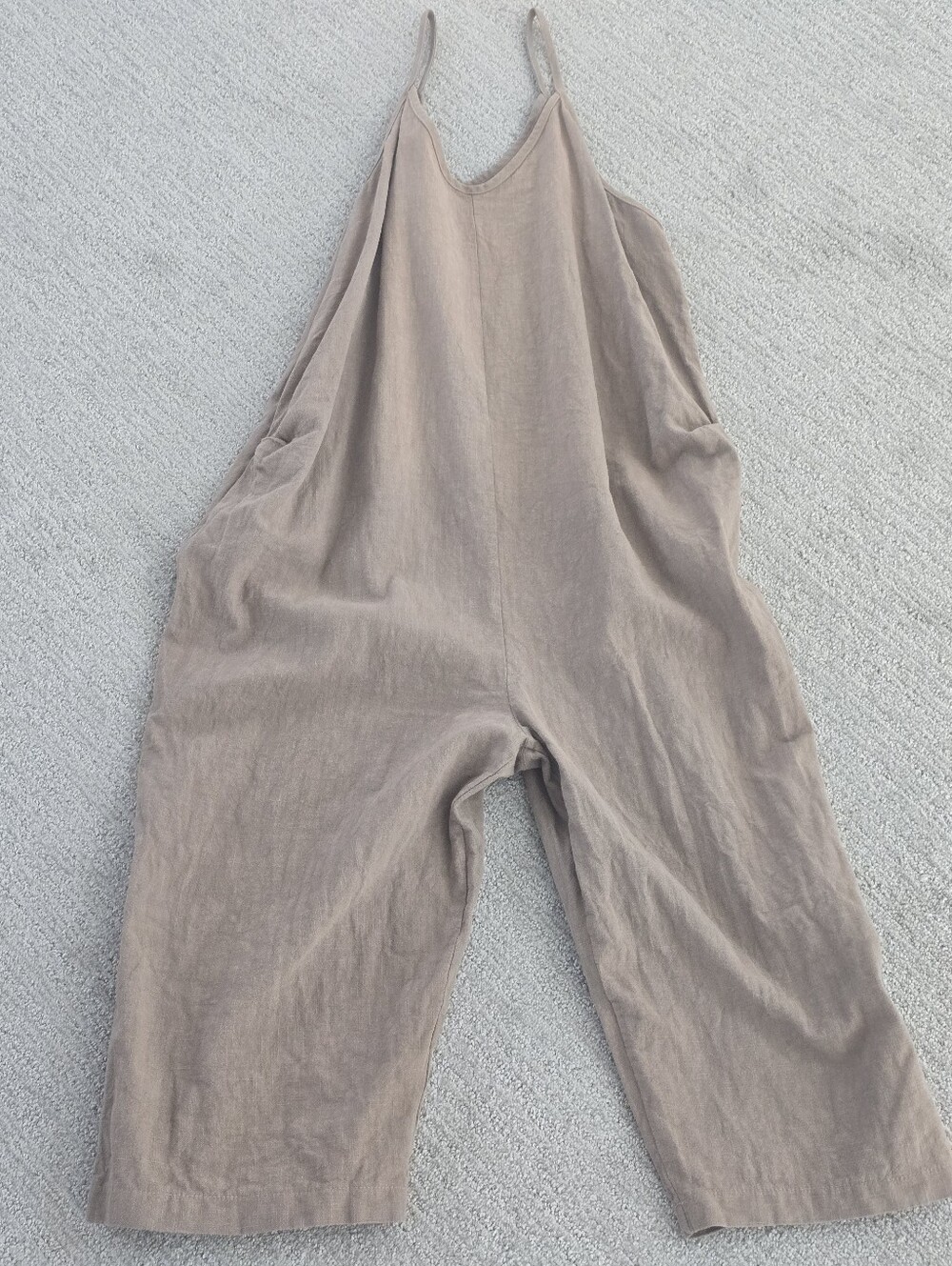 Wide-Leg Linen Jumpsuit - Sleeveless Loose Fit Drop Crotch